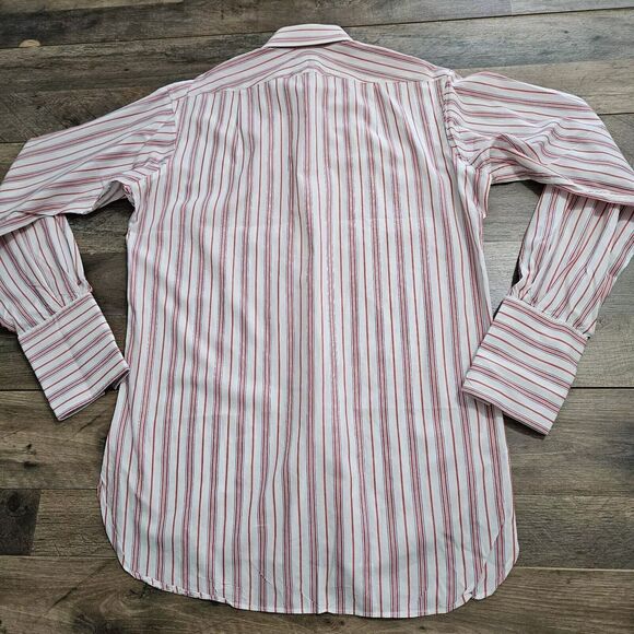 Hawes & Curtis Dress Shirt Mens 39 15.5 Pink White Striped Long Sleeve Collared - Picture 8 of 12